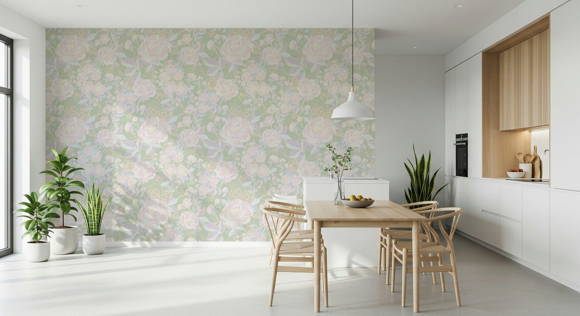 Soft Botanical vintage garden peel and stick wallpaper style.