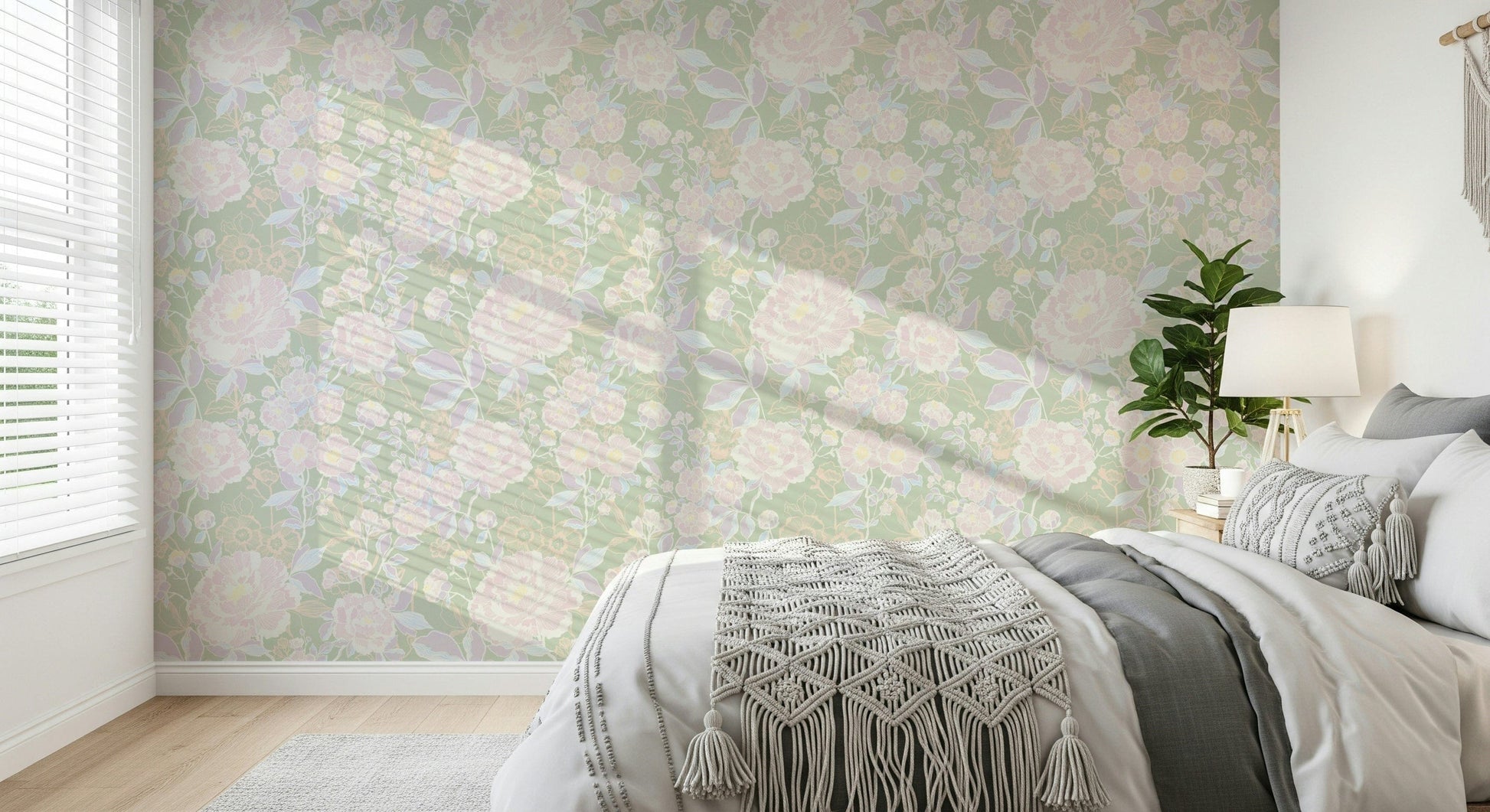 Pastel floral Soft Botanical peel and stick wallpaper mural.