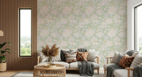 Soft Botanical peony bloom wallpaper for walls sage green.