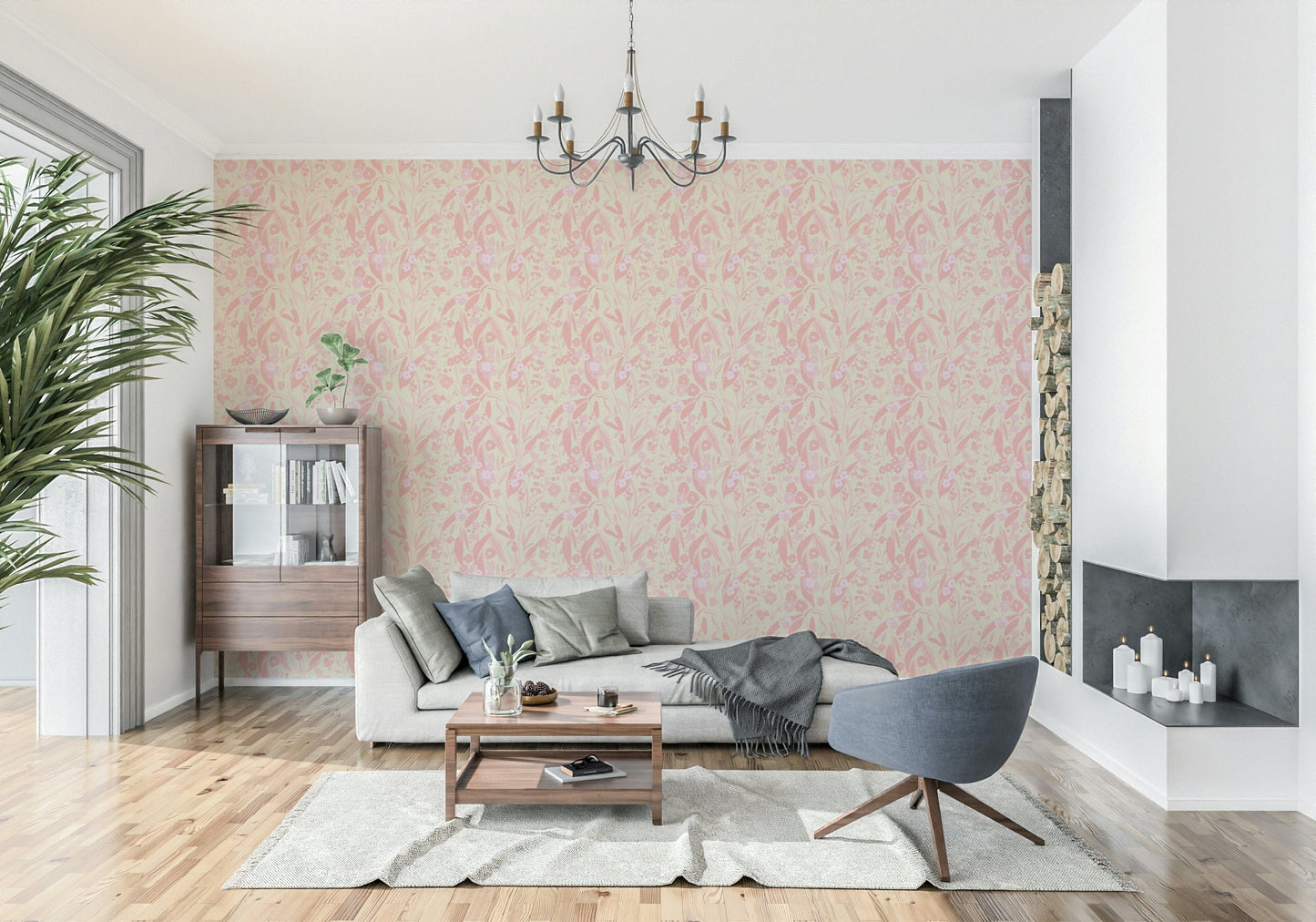 An artistic soft pink gradient mural on minimalist wallpaper.

