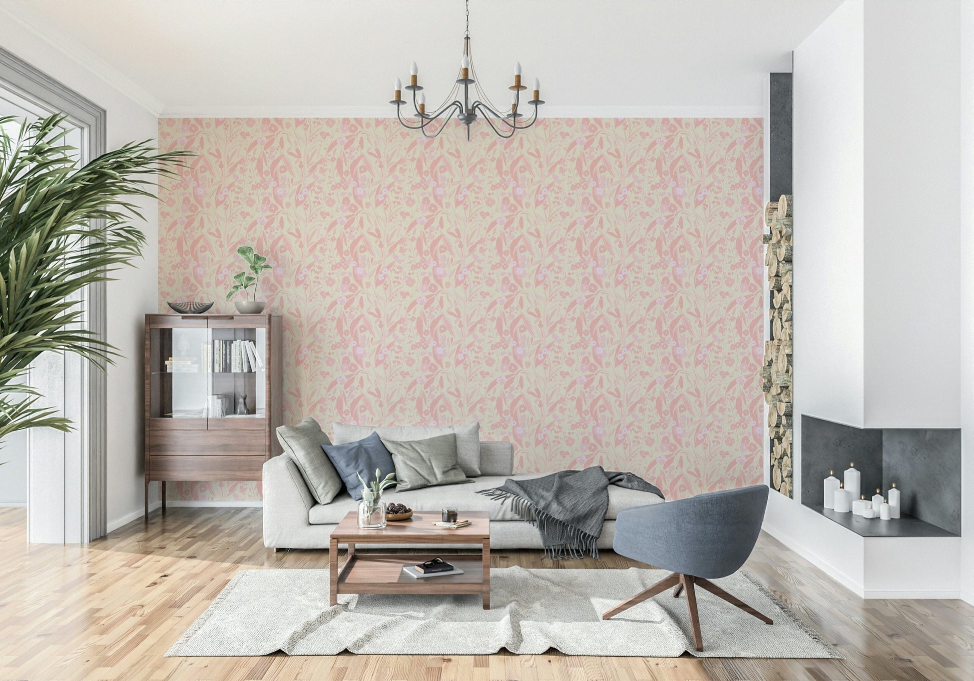 An artistic soft pink gradient mural on minimalist wallpaper.

