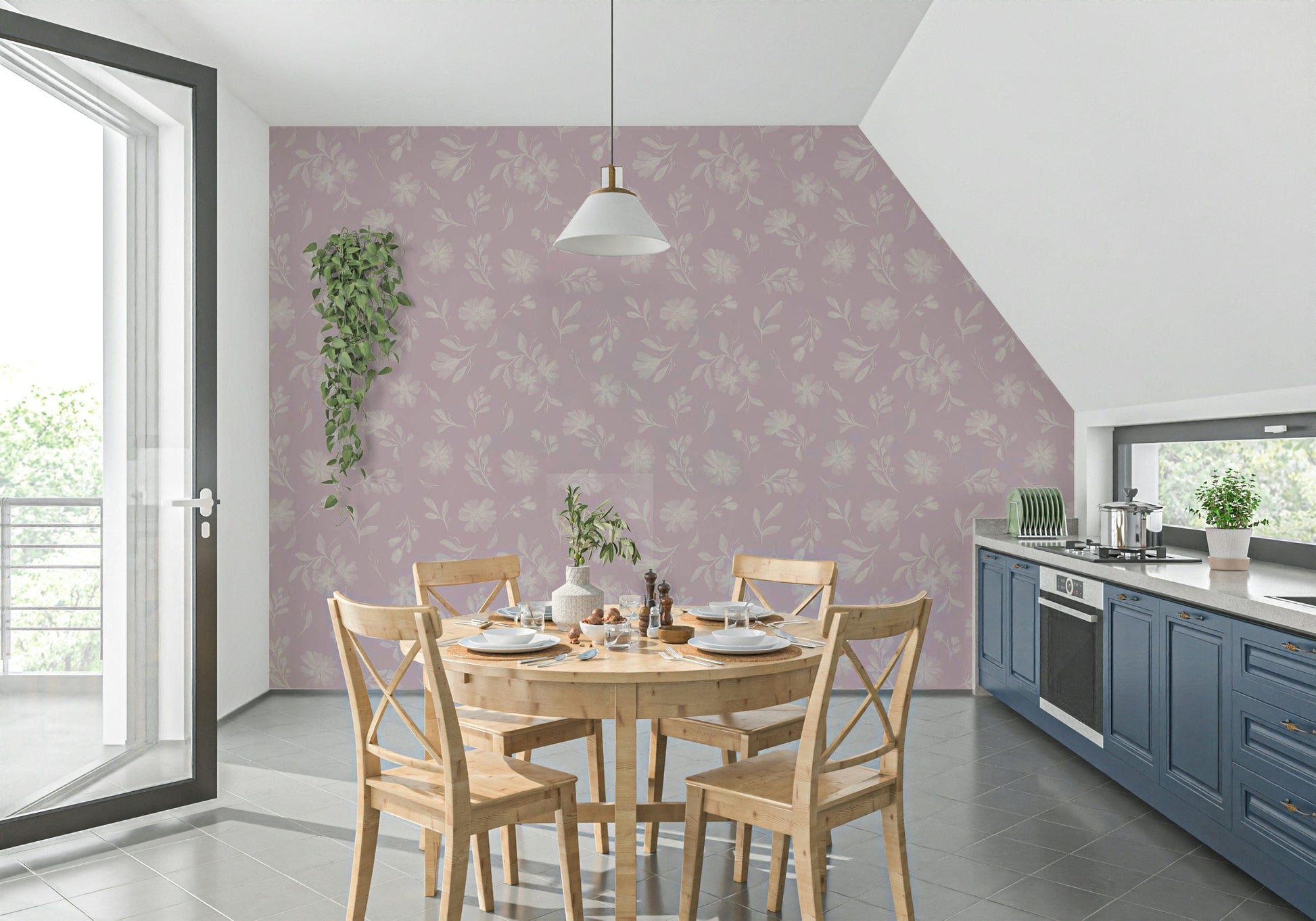 Artistic Pink Whisper Florals wallpaper for walls serene foliage