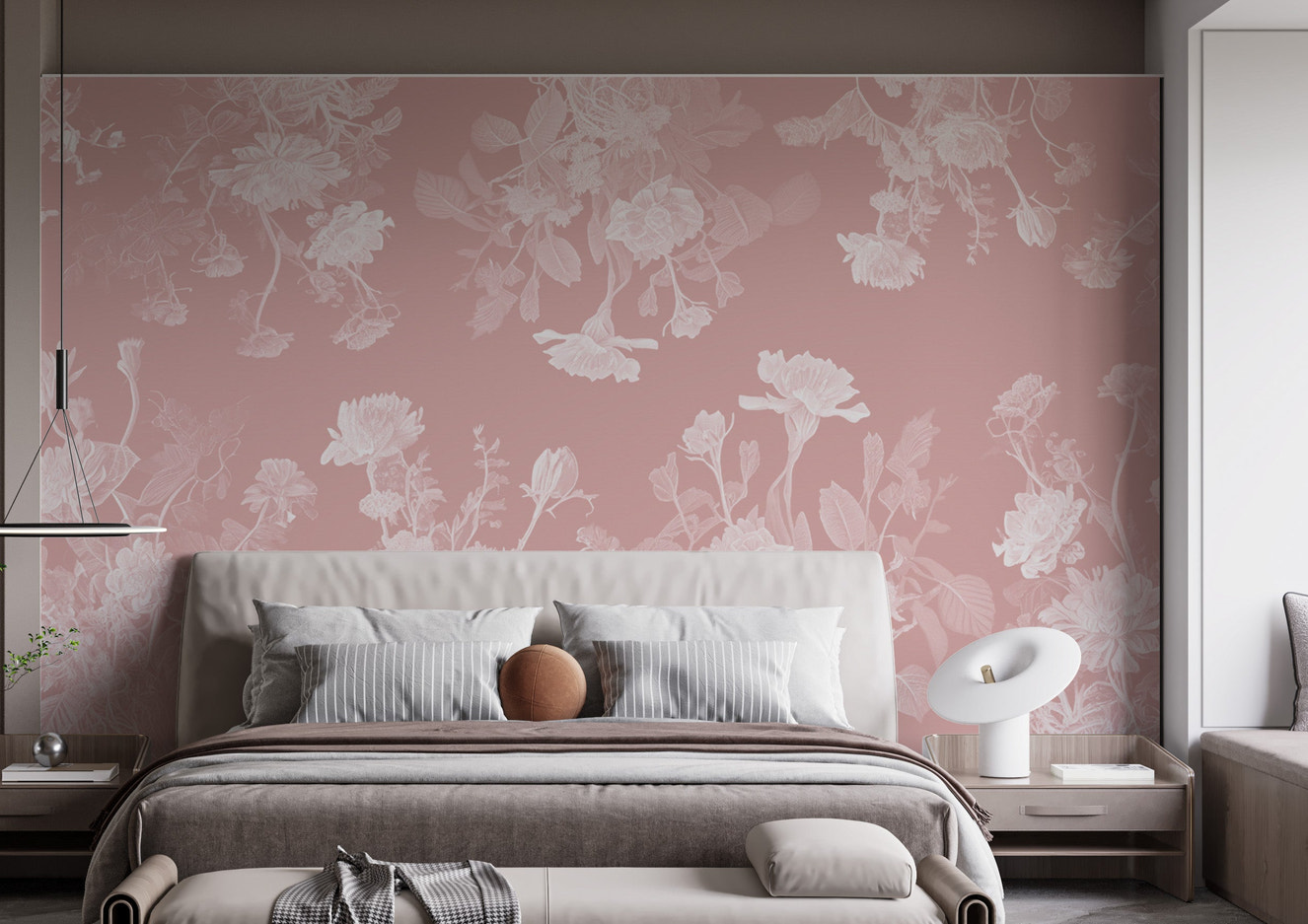 Add a touch of elegance with pink flower wallpaper mural in your bedroom.