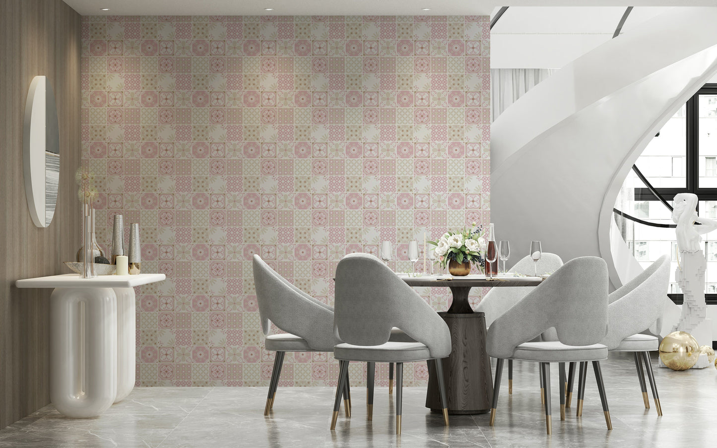 Vintage Folk Tiles ‚Äì Blush Pink
