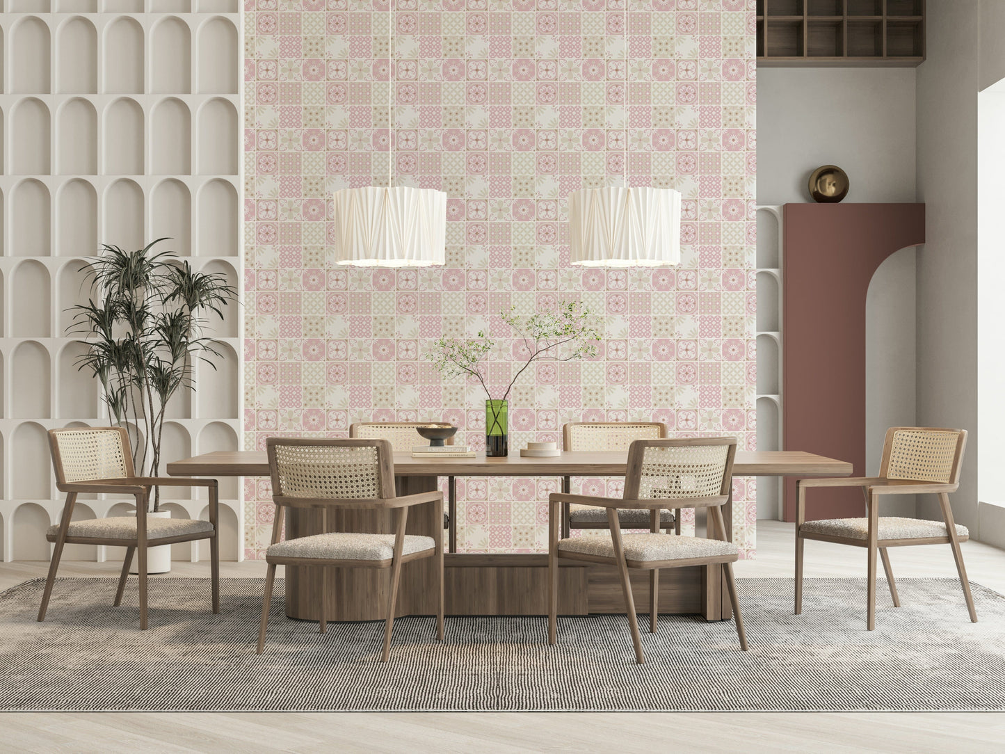 Vintage Folk Tiles ‚Äì Blush Pink