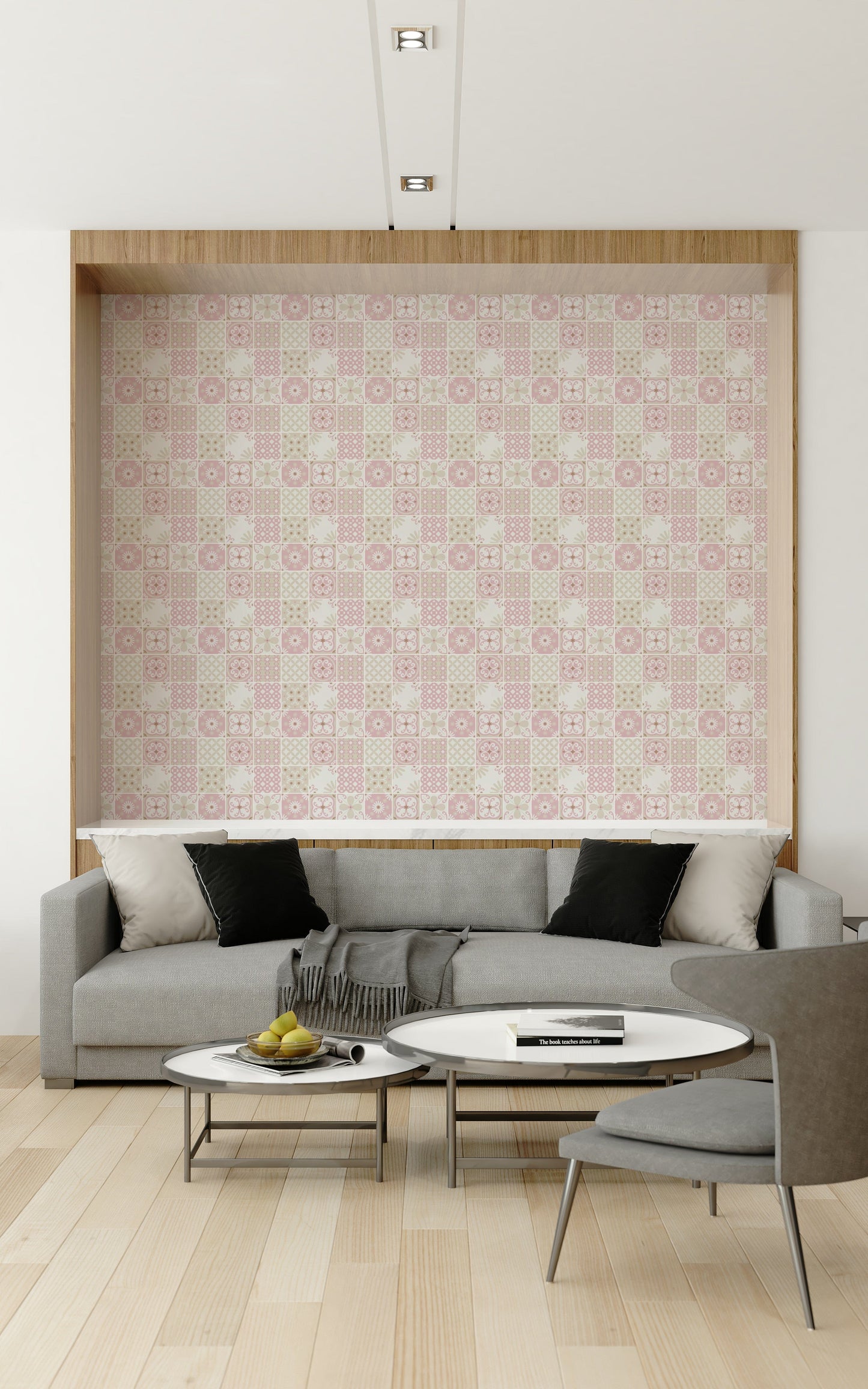 Vintage Folk Tiles ‚Äì Blush Pink