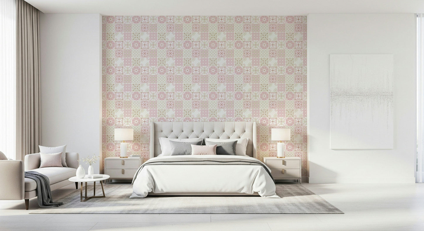Vintage Folk Tiles ‚Äì Blush Pink