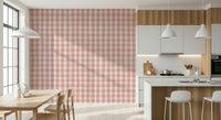Rosewater Gingham wallpaper mural with a sweet, minimal plaid pattern.