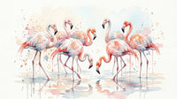 Watercolor flamingo wall mural with calm pink tones and artistic paint strokes