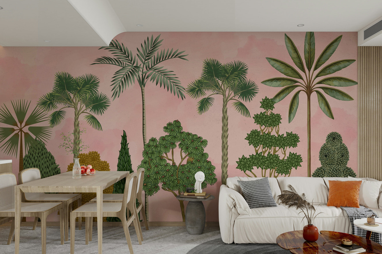 The design features a repeating pattern of soft, graceful flowers and leaves.

