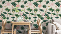 Pink Lotus Wallpaper with lush green plants
