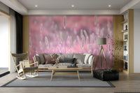Subtle pink flowers in natural landscape mural

