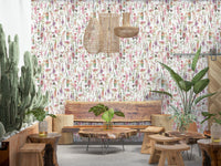 Artistic flowering field Wall Mural Pink Watercolor Meadow joy.