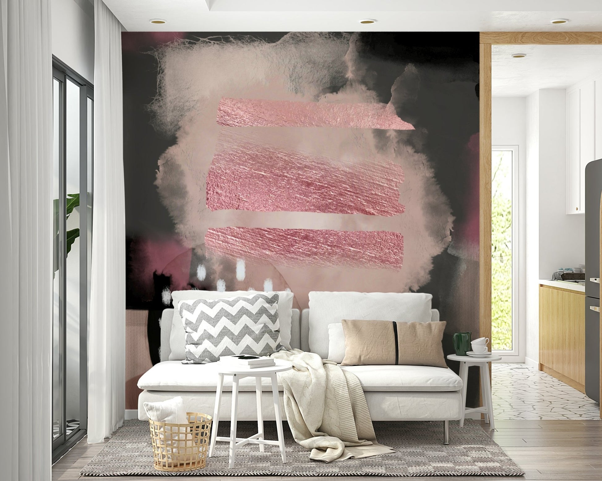 Pink Meditation mural for yoga spaces, bedrooms, or serene corners.

