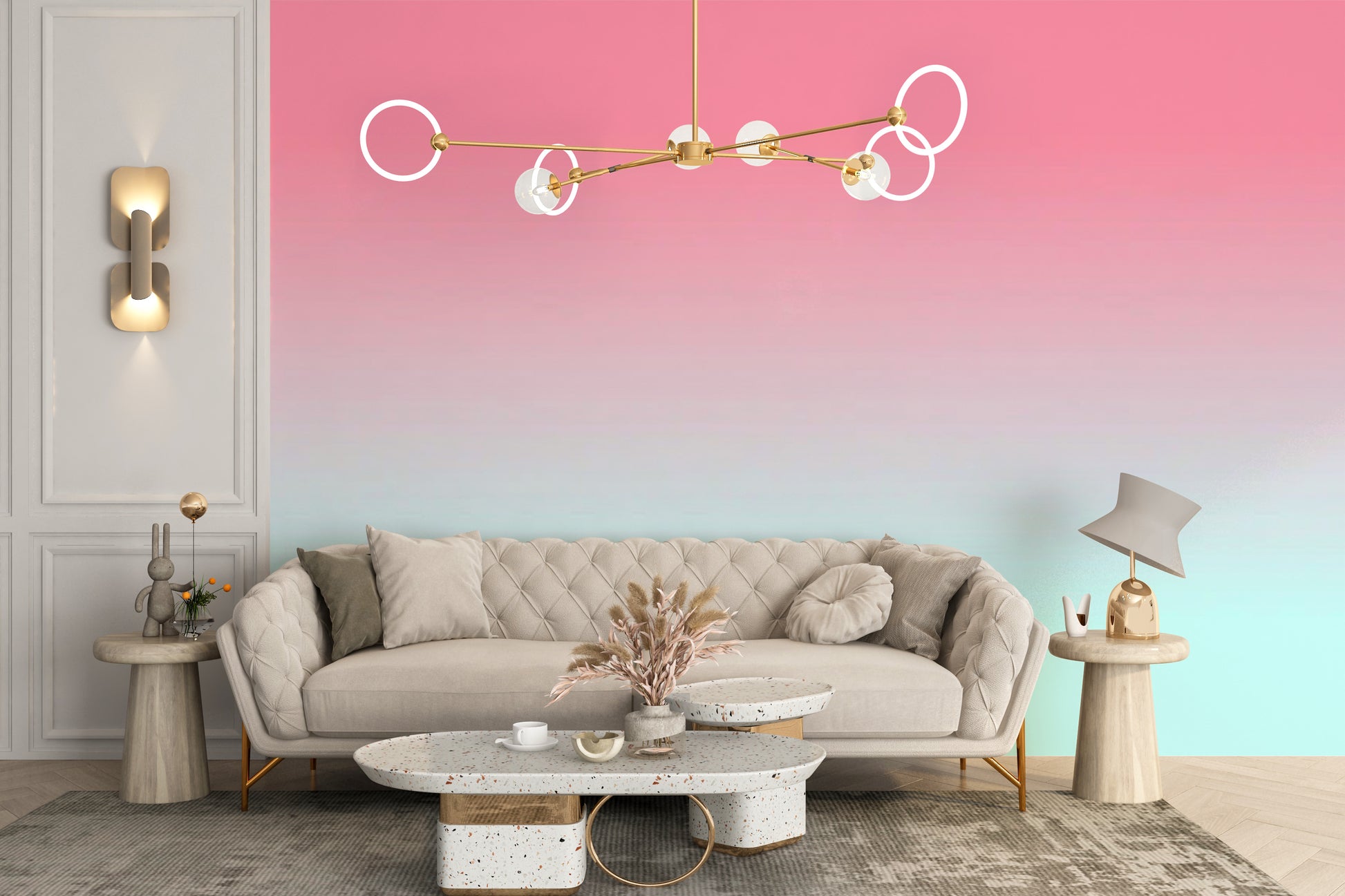 Textured rosy linen wallpaper for a cozy aesthetic hallway.