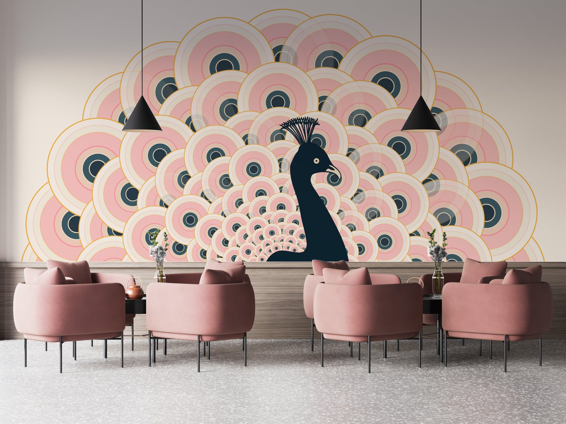Pink Peacock Pattern Wallpaper Mural - Giffywalls