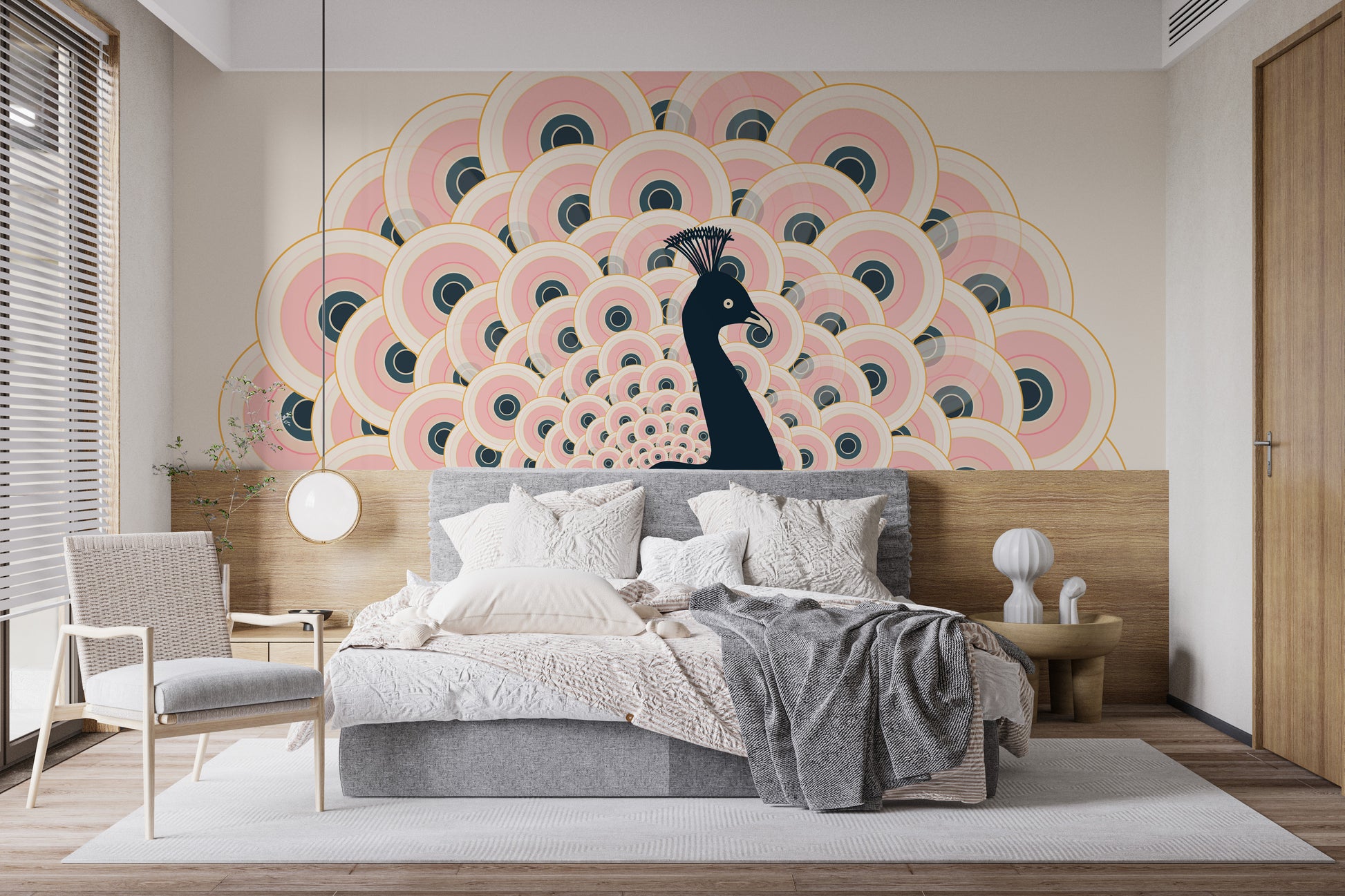 Pink Peacock Pattern Wallpaper Mural - Giffywalls