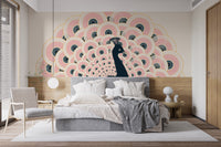 Pink Peacock Pattern Wallpaper Mural - Giffywalls