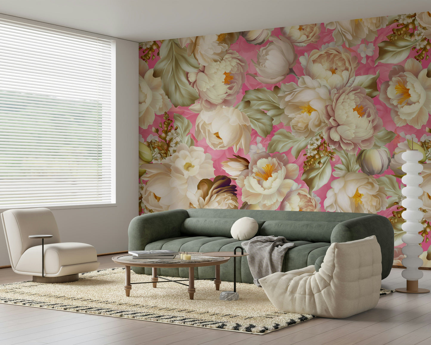 Pink Flower Explosion Wall Mural – Bold, lively floral wallpaper featuring vibrant pink petals.