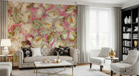 Pink Blossom Burst Wallpaper Wall Mural – Vibrant mural of blooming pink flowers bursting across a soft background.