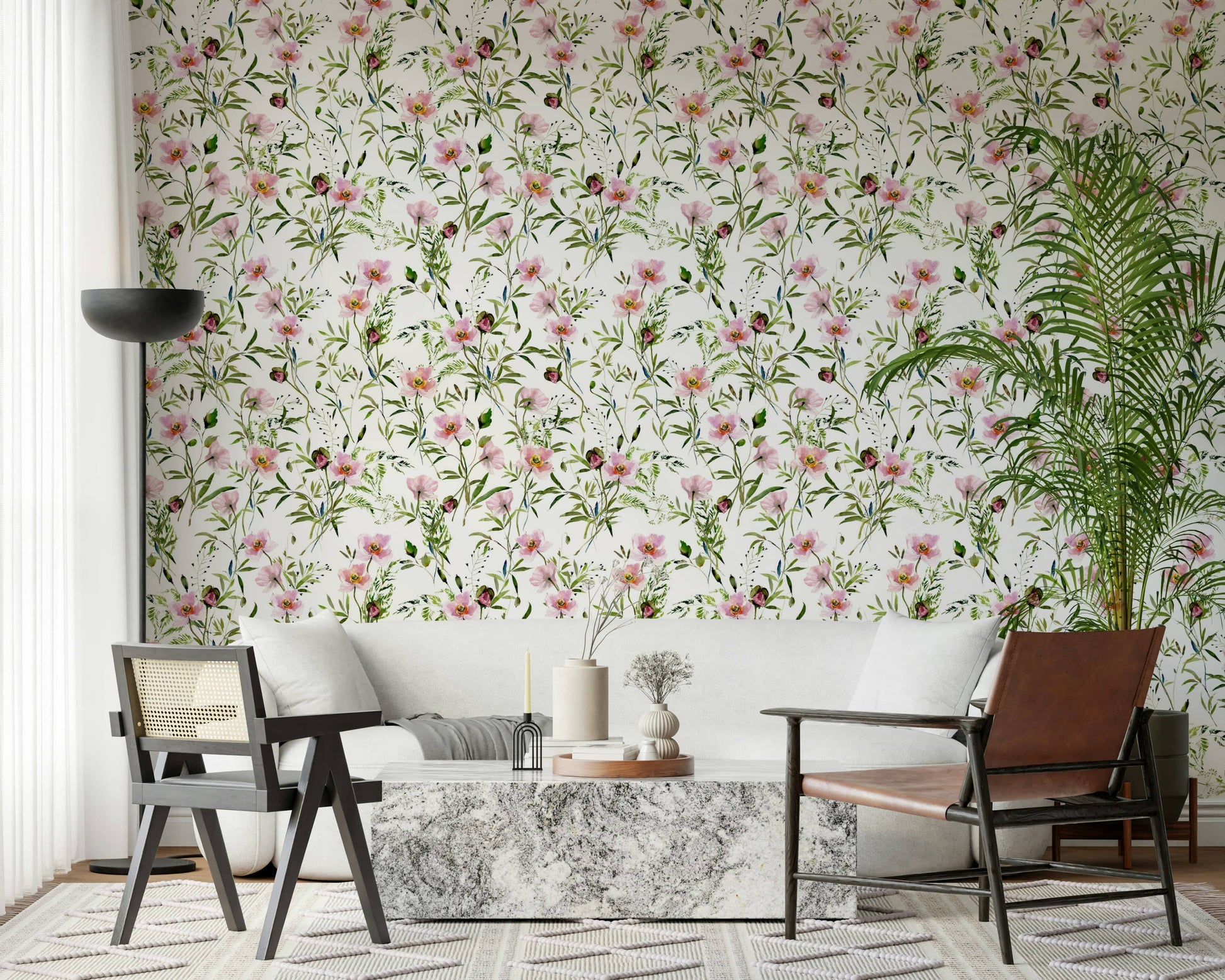Artistic painting style wallcovering, accent wall choice Blossom Hues.