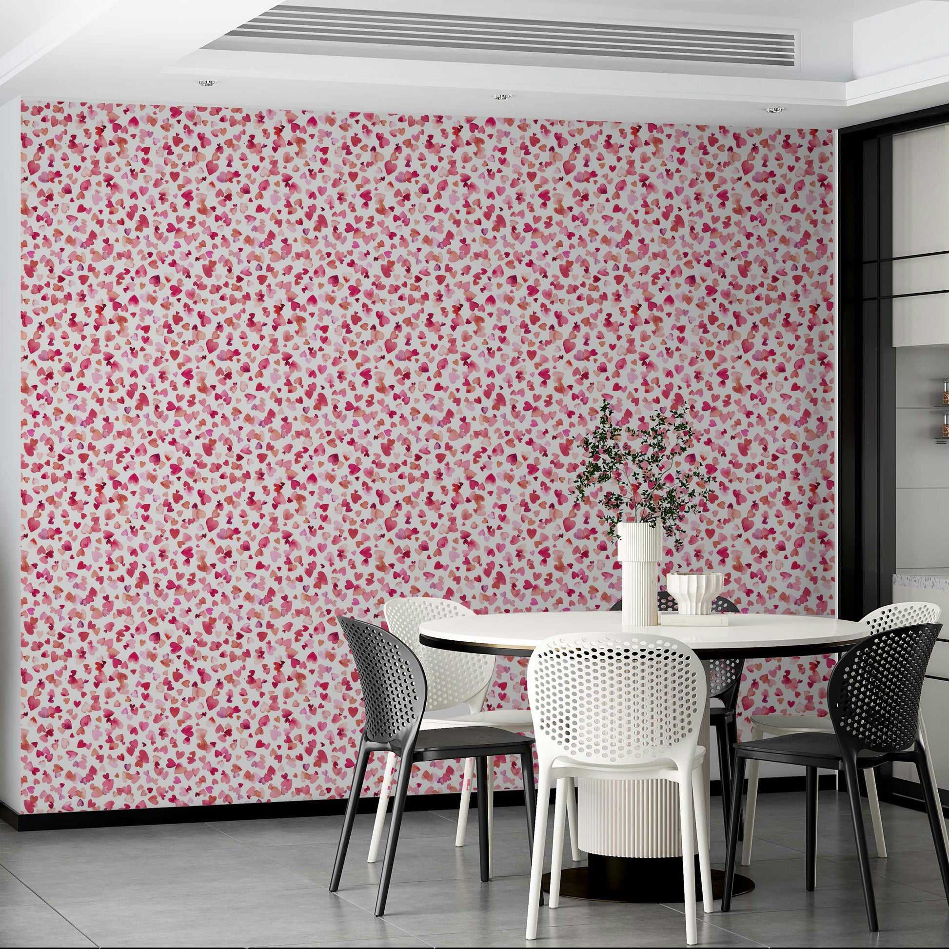 Romantic hearts wallpaper in pink and red tones

