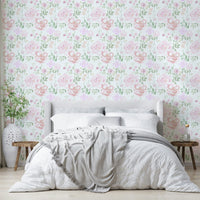 A calming floral design wallpaper mural that defines a space.

