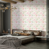 A peaceful flower design mural on decorative wallpaper.

