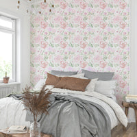 An artistic rose garden mural on minimalist wallpaper.

