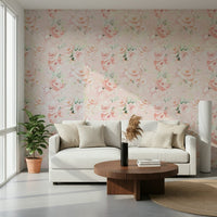 Dreamy rose bloom wall mural light airy romantic feel.