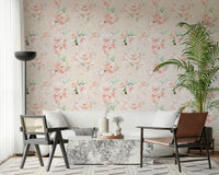 Artistic blush floral print wall paper Painted Rose Garden.