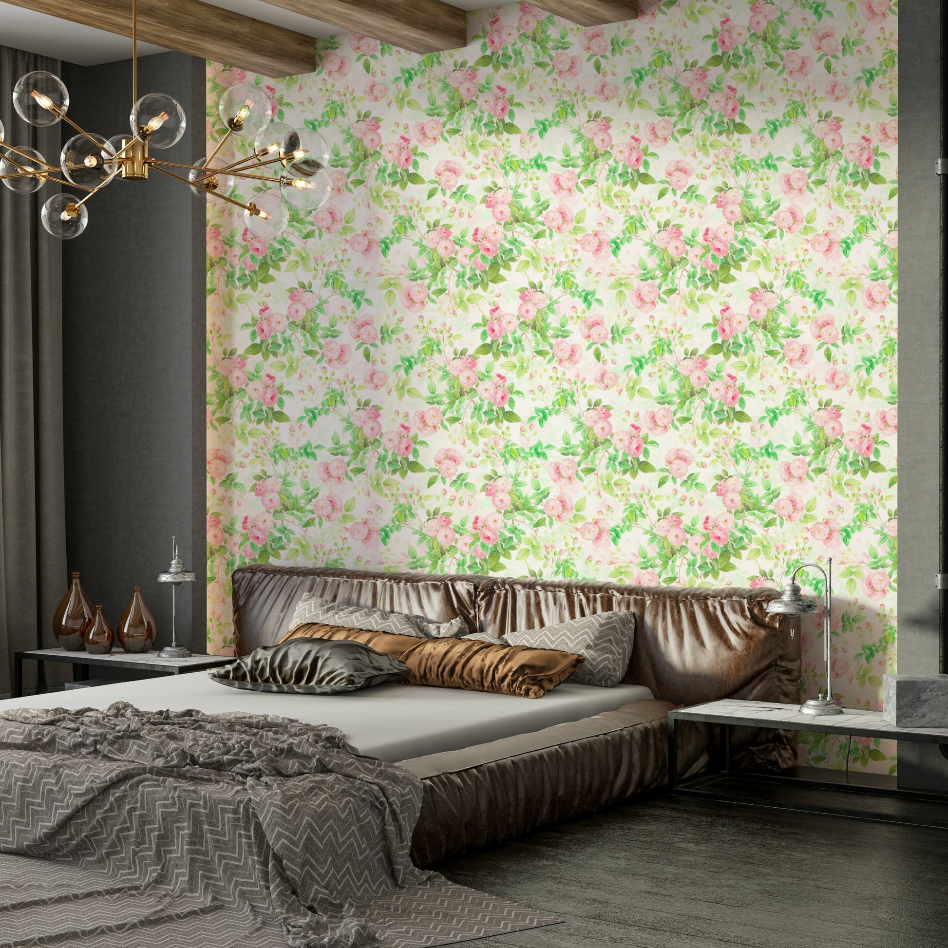 Soft pastel rose mural for serene interiors

