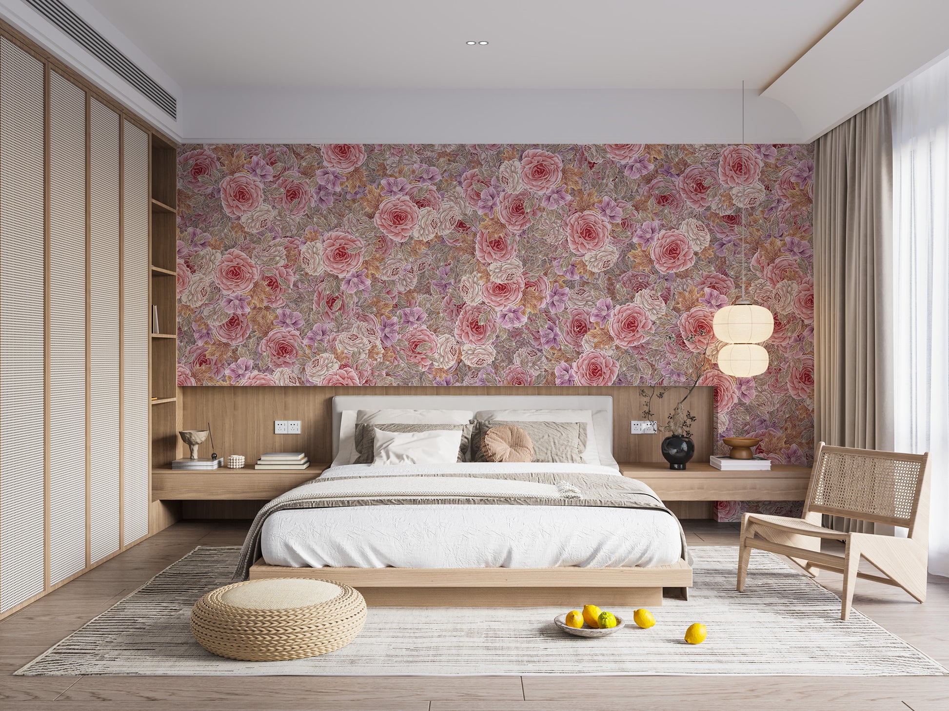 Romantic wallpaper featuring watercolor pink rose patterns
