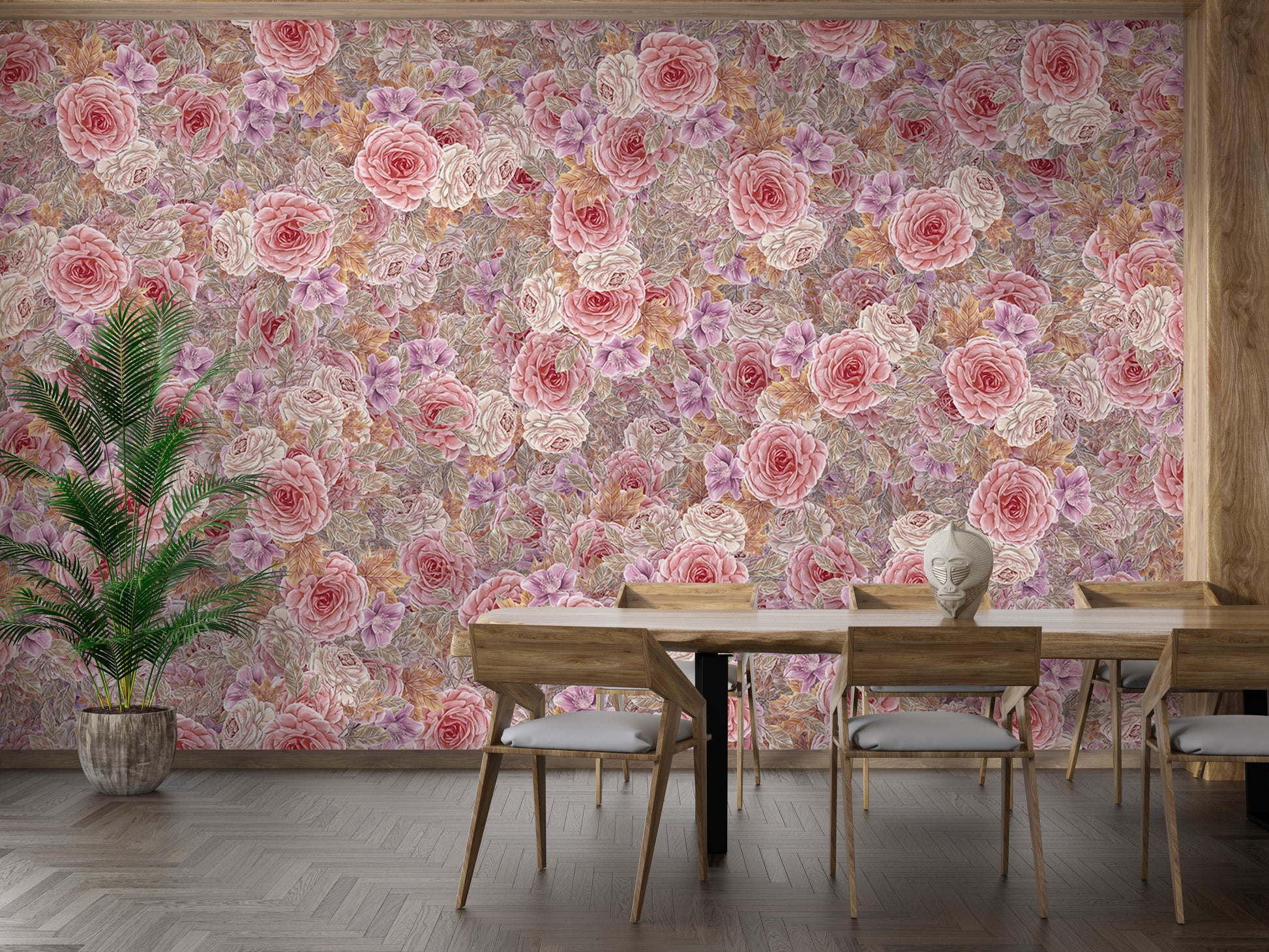 Pink roses watercolor wallpaper adds charm to interiors
