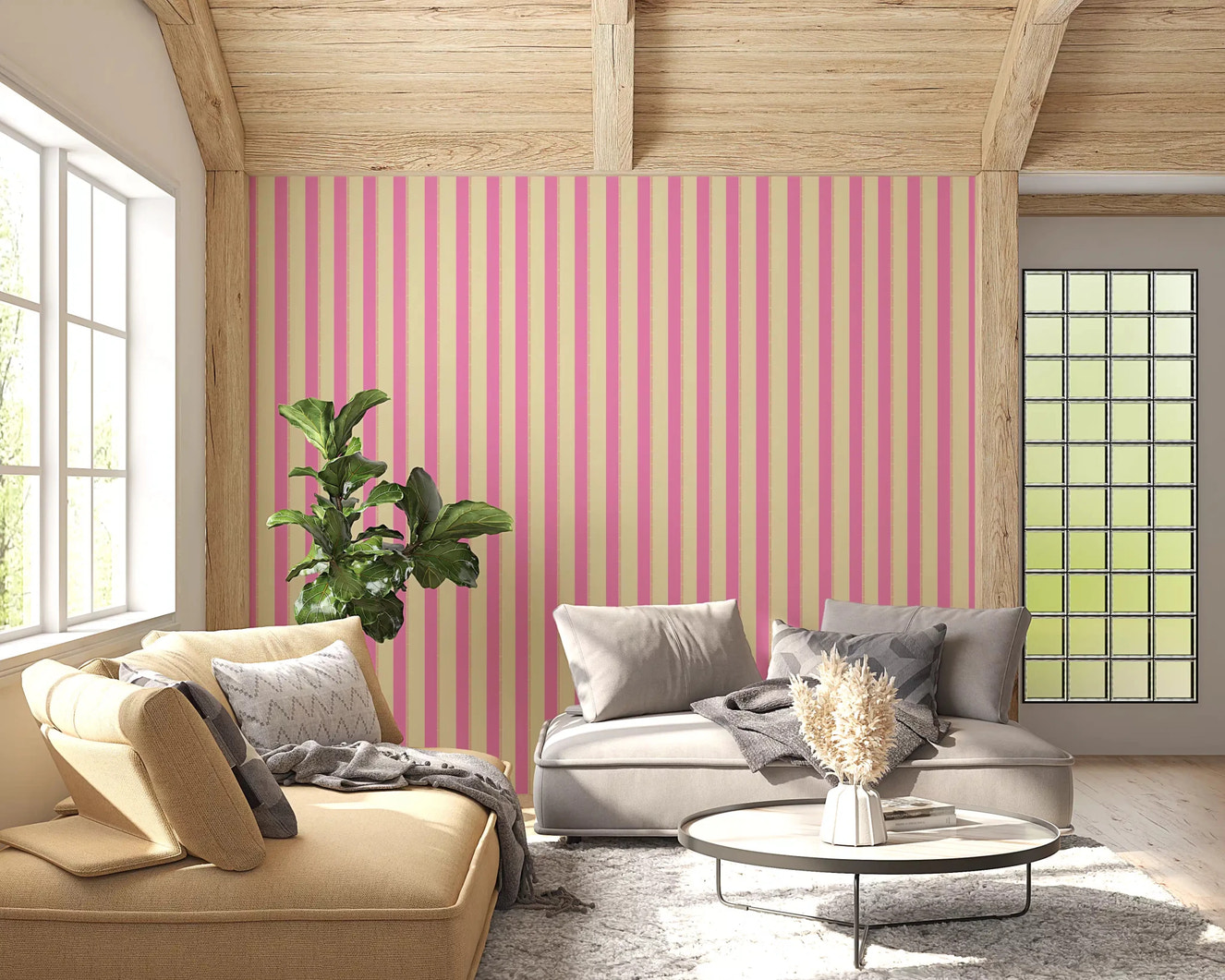 Pink Stripe Delight for hallway Wallpaper showing a seamless repeating line pattern.