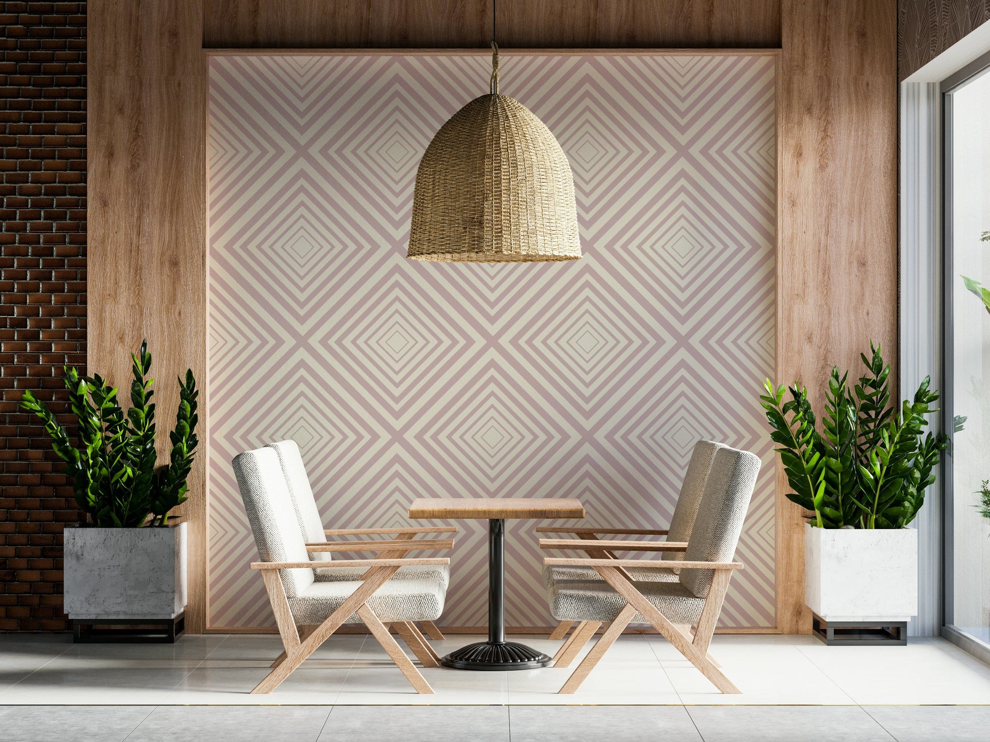 Monochrome pink hues for Angled Stripes cozy wallpaper.