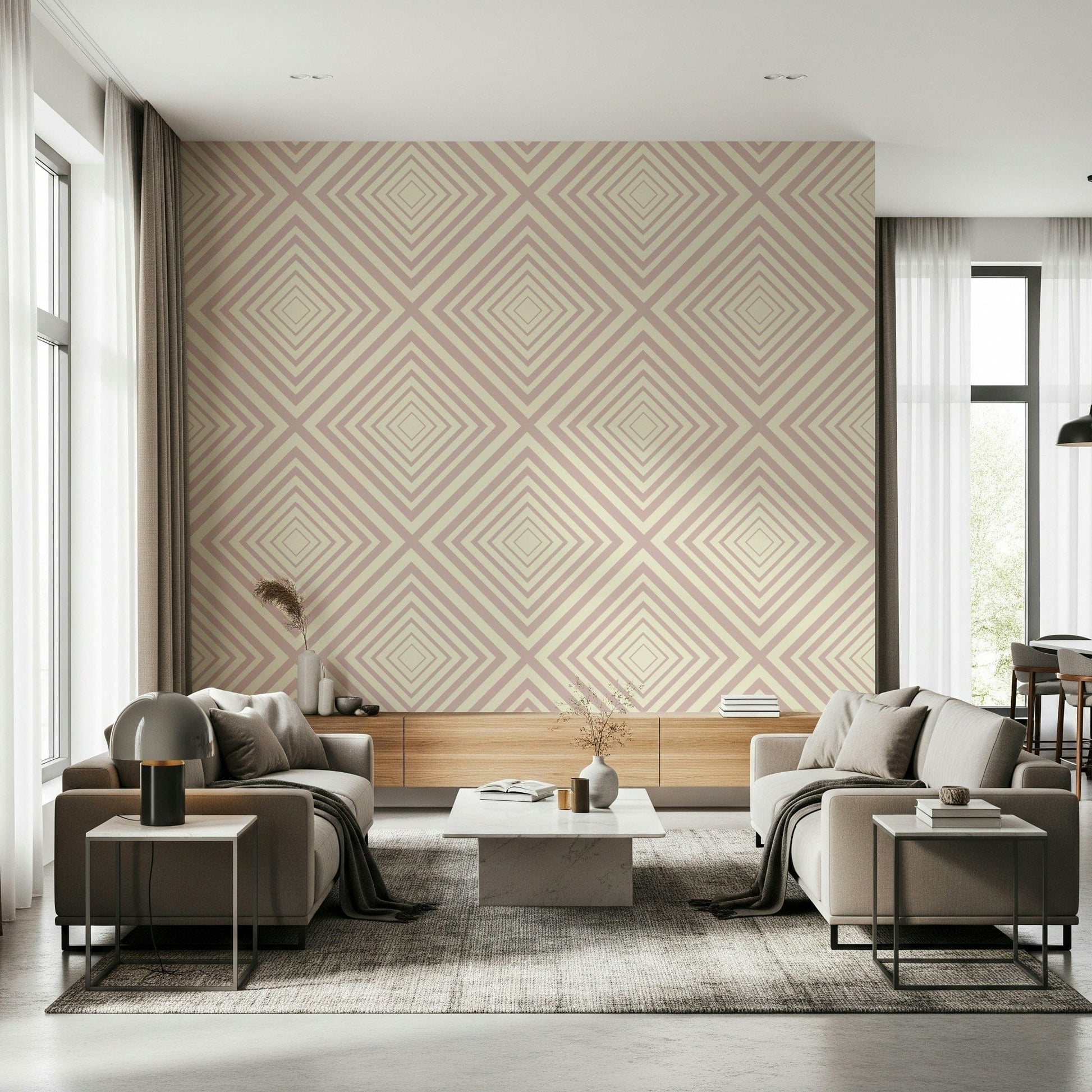 Bold intersecting chevron pattern on Angled Stripes mural art.