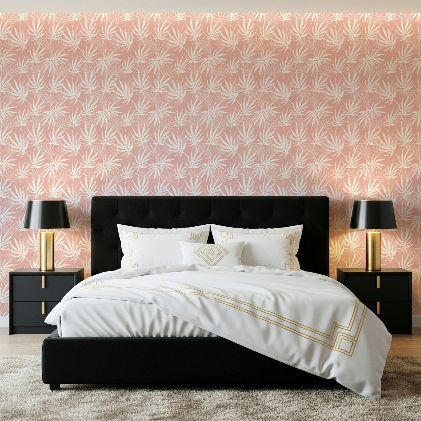 Bohemian Tropical Blush removable wallpaper simple leaf graphic.