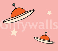 Stylish Kids Minimal Vintage UFO Pink mural, decorating futuristic motif.