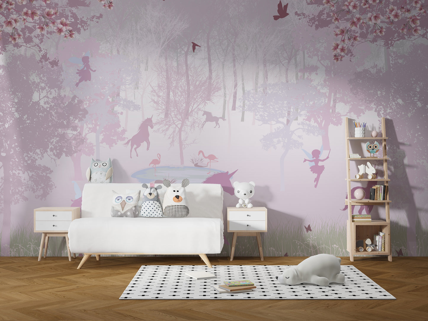 Mystical forest wallpaper with unicorns
