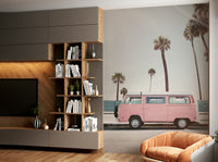 Fun and quirky pink van wallpaper for walls

