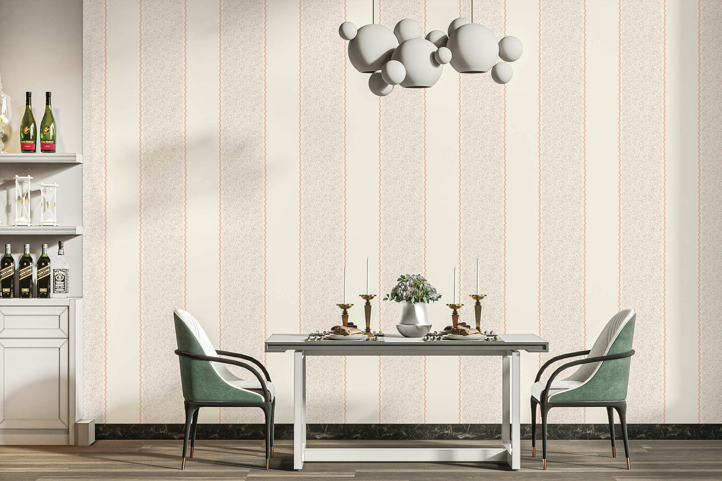 A peaceful wall mural with a vintage, botanical design.

