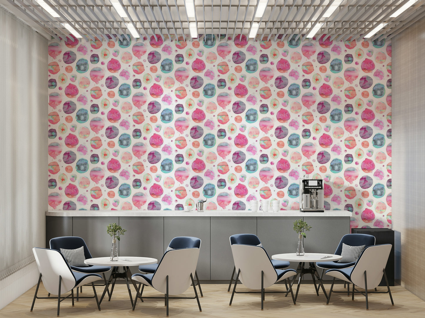 Large soft pink dots in watercolor style wallpaper

