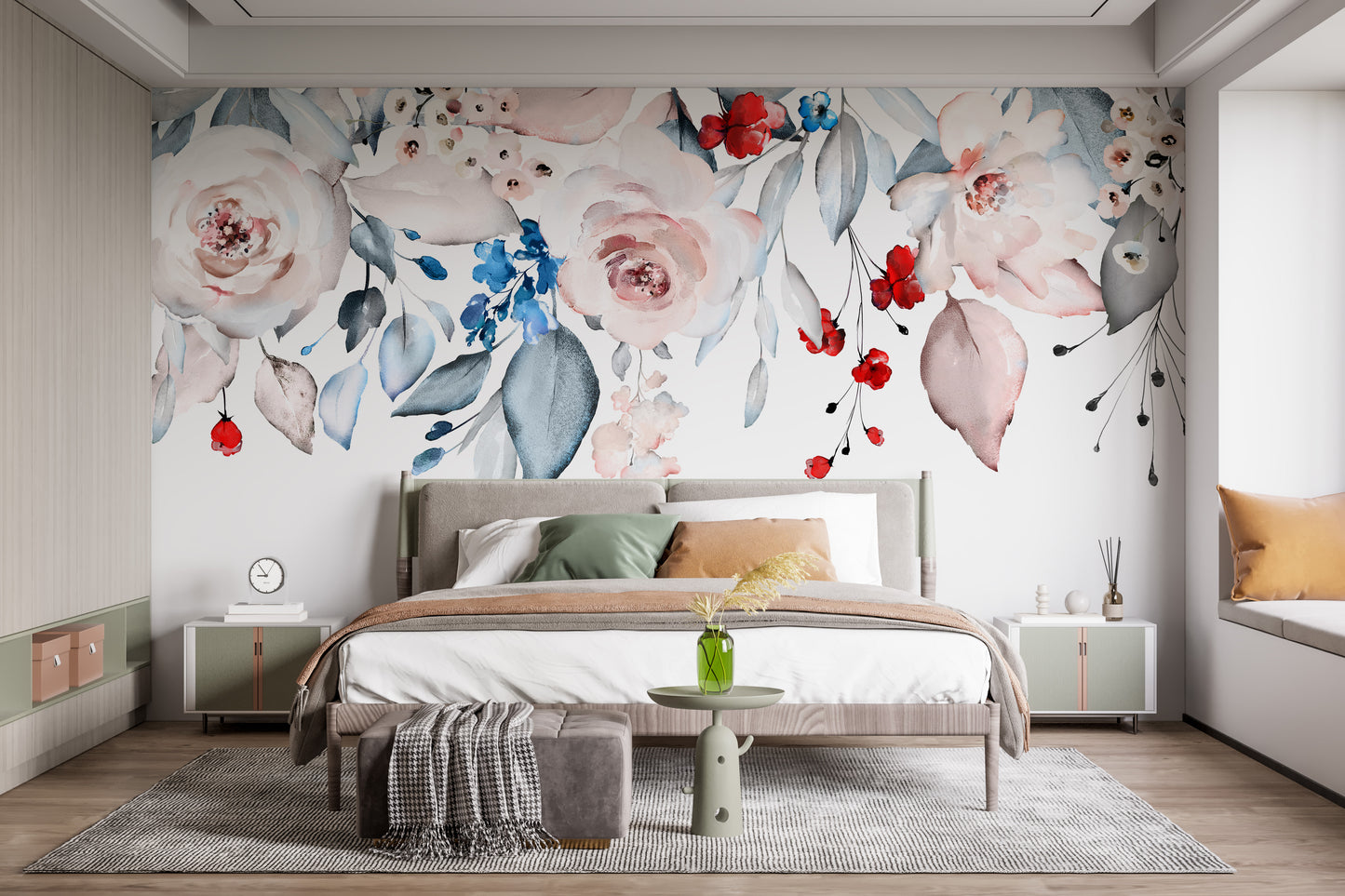Pink Watercolor Floral Accent Wall Mural