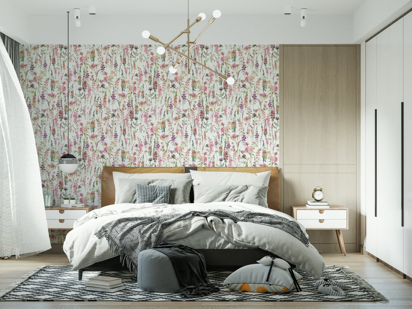 Watercolor meadow blooms wallpaper Pink Watercolor Meadow decor.