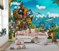 Pirates on the sea kids wallpaper mural