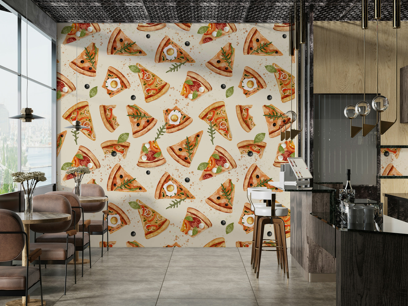 Pizza pattern perfect for cafe decor

