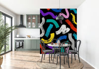 Painterly Multicolor Brushstroke Wallpaper – Dynamic abstract wall mural with flowing brushstroke textures in bright colors.