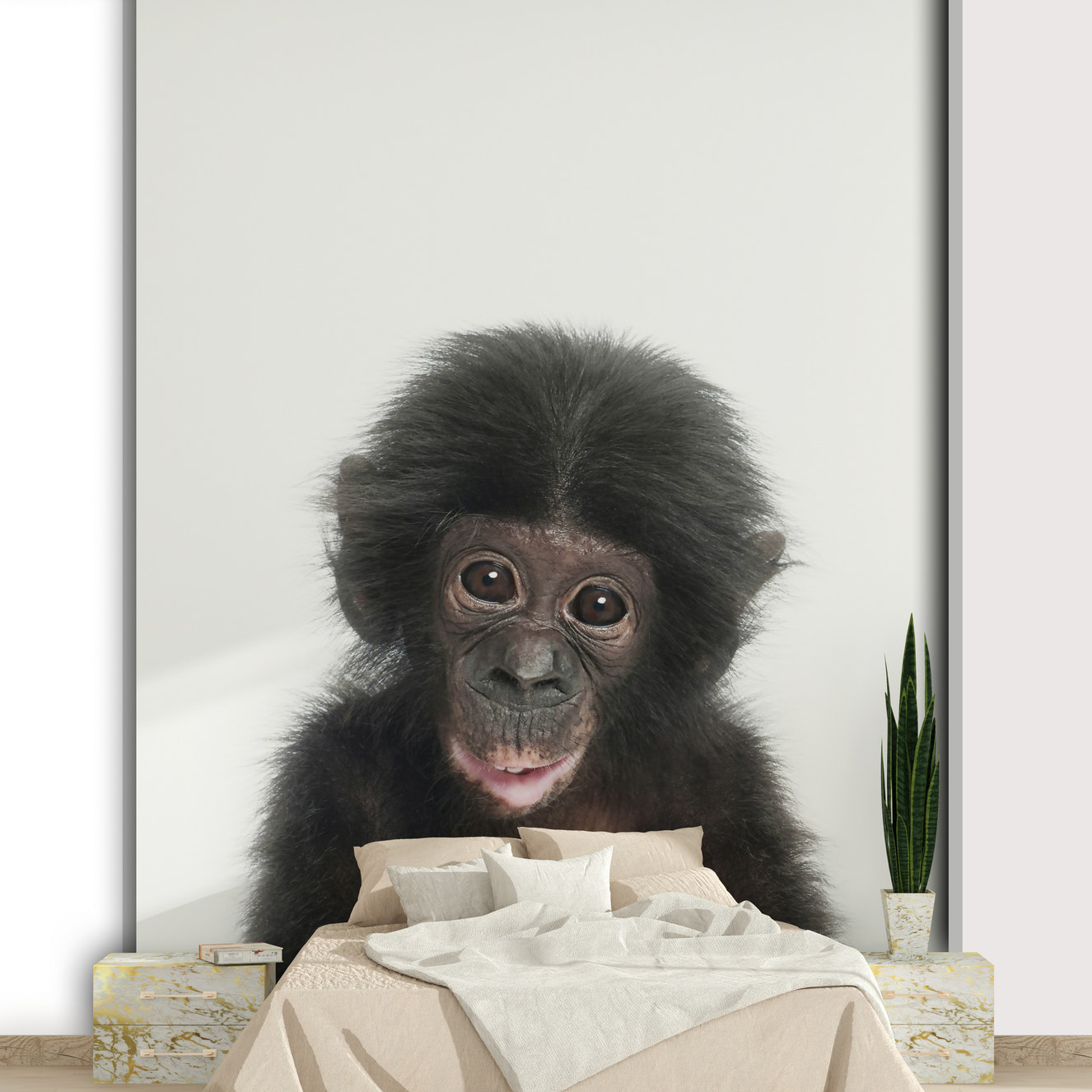 Sweet monkey cub wallpaper mural for fun decor

