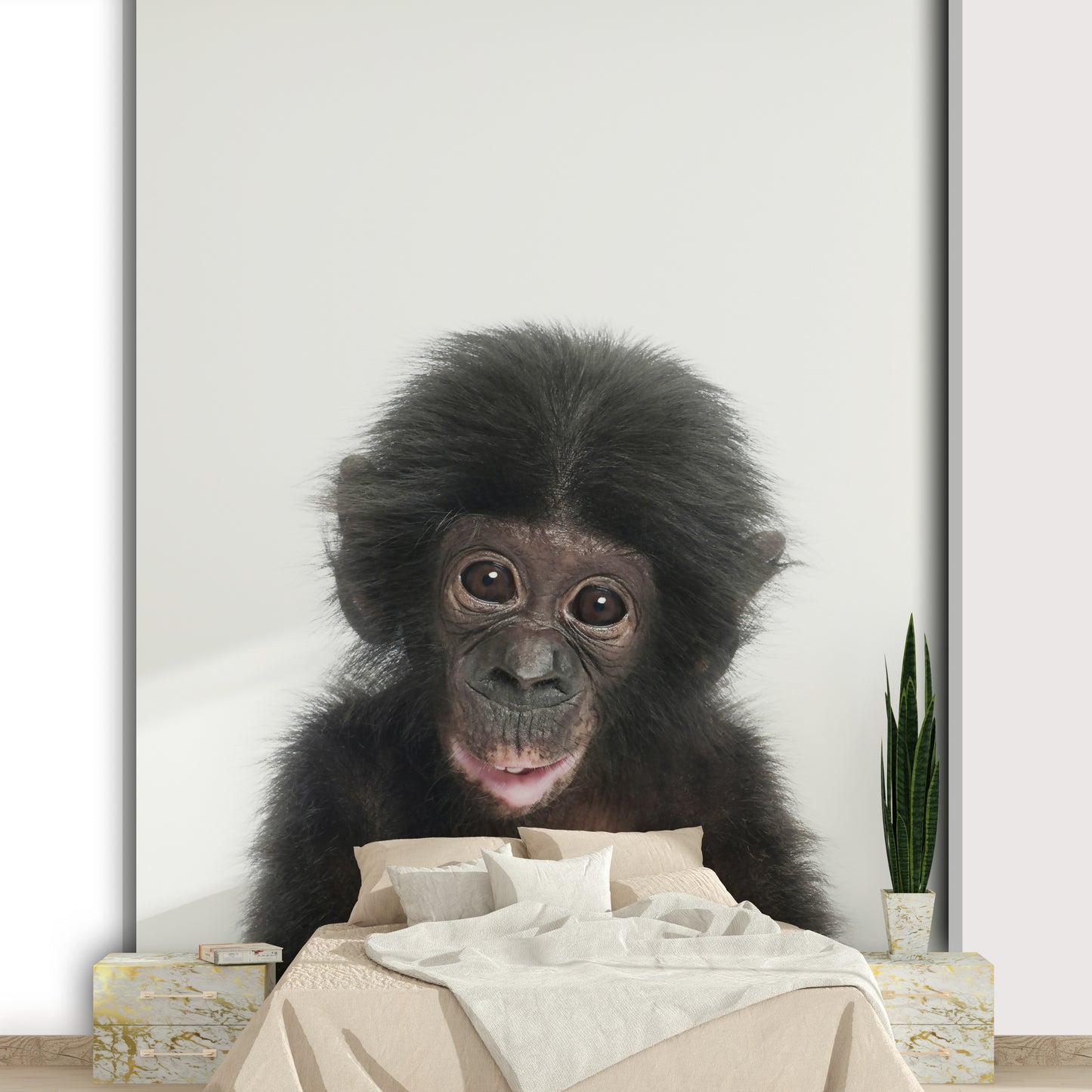 Sweet monkey cub wallpaper mural for fun decor

